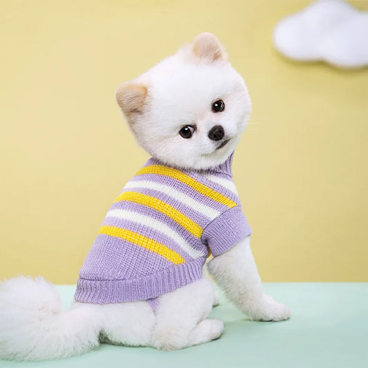 2025 Pet Autumn/Winter Warm Bar Pattern Sweater Elastic Two Leg Collar Dog Cat Knitted Woolen Clothes