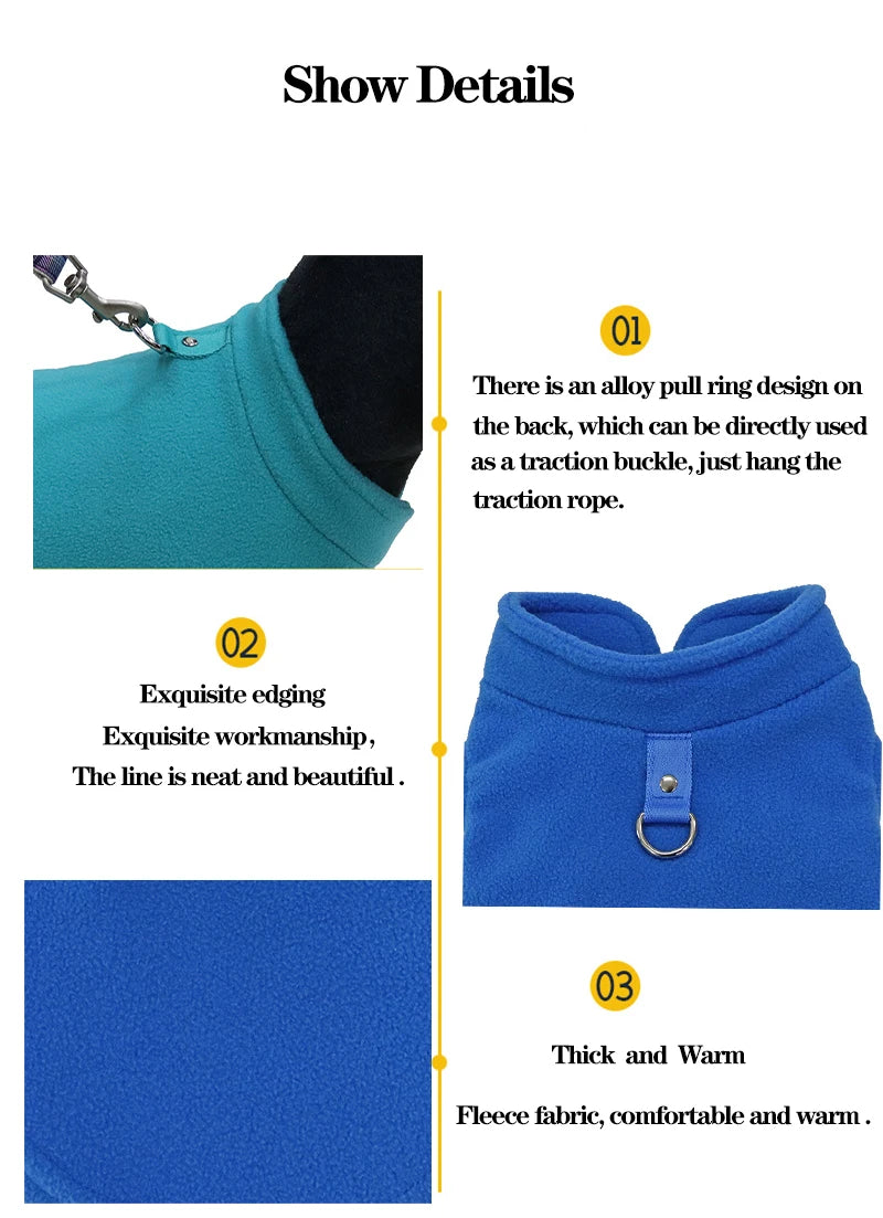 Winter Warm Fleece Dogs Clothes Soft Pet Jacket Vest with D-Ring for Small Puppy Cats Coat Chihuahua French Bulldog Pug Costume