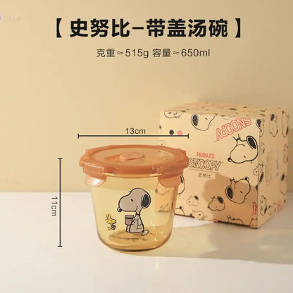 Snoopy Multi-Layer Stainless Steel Lunch Box Tinted Glass Food Portable Thermal Lunchbox Picnic Office Kids Workers School Bento