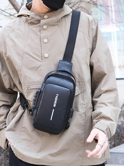 Men's Multifunction Anti-theft USB Chest Bag, Sling Shoulder Bag, Password Lock Crossbody Bag Suitable for Cycling