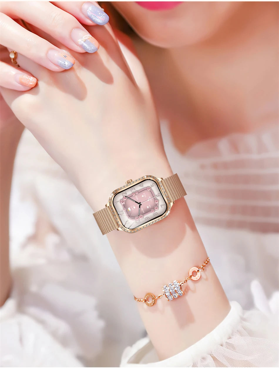 New Fashion Women Smart Watch 1.75inch Curved Screen Sports Bracelet BT HD Calling Clock IP68 Waterproof Diamond Case Smartwatch