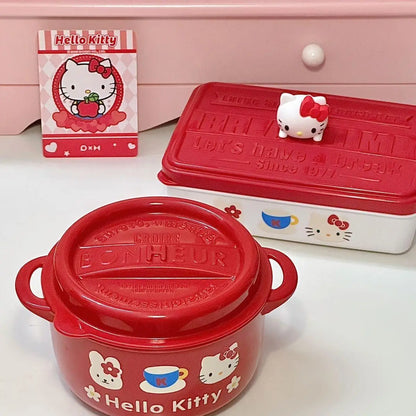 Original Hello Kitty Lunch Box Set Cute Food Storage Container Microwave Safe Pp Plastic Lunch Box Cute Gift