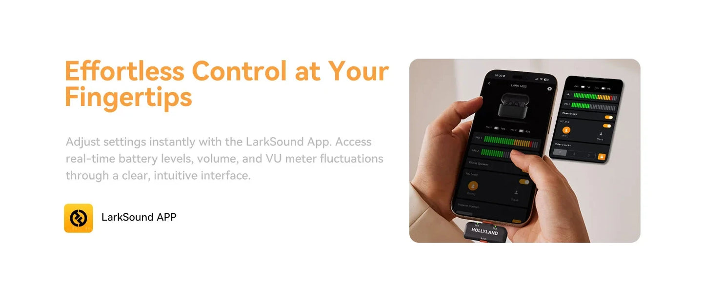 Hollyland Lark M2S Wireless Microphone for Interview Live Streaming Vlog Receiver Transmitter for iPhone Camera Android Phone