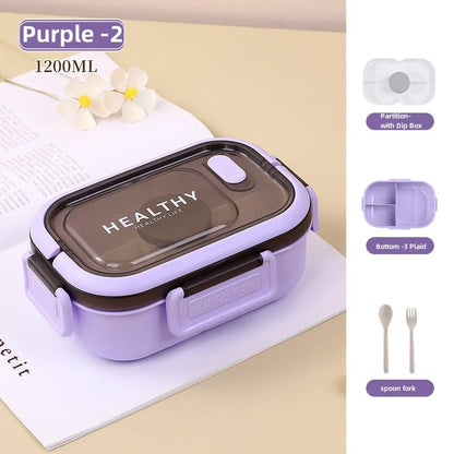 1200ML Double Layer Lunch Box Portable Compartment Salah Fruit Food Box Microwave Lunch Fork and Spoon Picnic Fresh Box