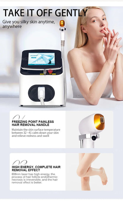 Diode Laser Hair Removal Machine Depiladora Laser 808NM 755NM 1064NM Tender Skin Safe Painless Permanent Depilation High Power