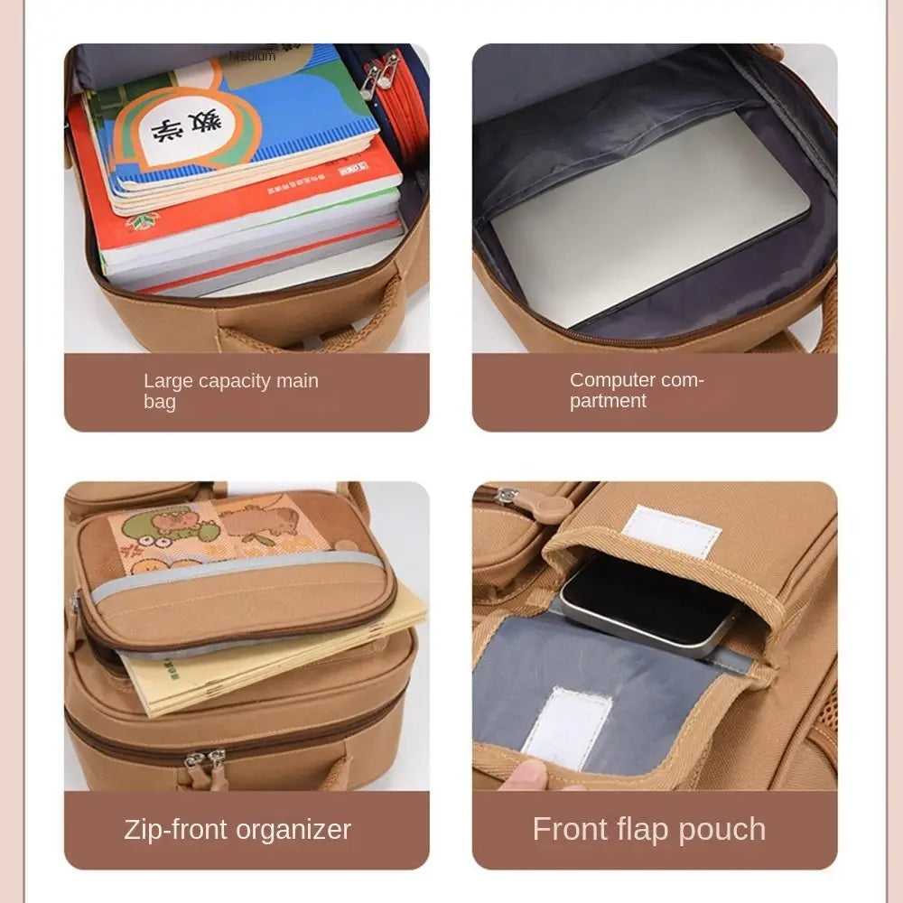 Multi-Compartment Capybara Backpack Waterproof Oxford Cloth Cartoon Animal School Bag Lightweight with Reflective Strip