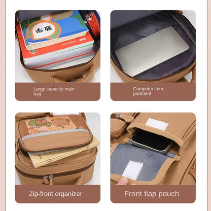 Multi-Compartment Capybara Backpack Waterproof Oxford Cloth Cartoon Animal School Bag Lightweight with Reflective Strip