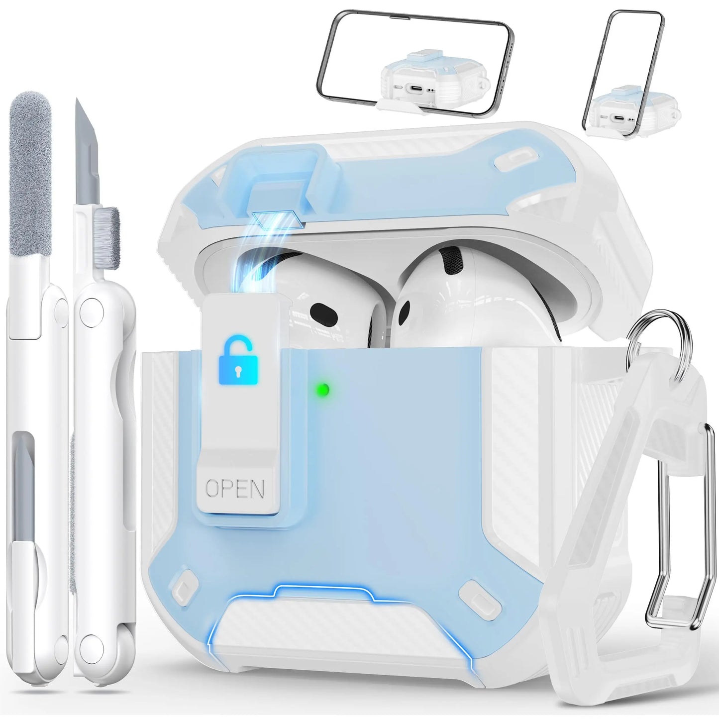 For AirPods 4 Generation Case Cover with Phone Holder Shockproof Hard Shell Protective Case with Cleaner Kt for AirPods Pro/Pro2