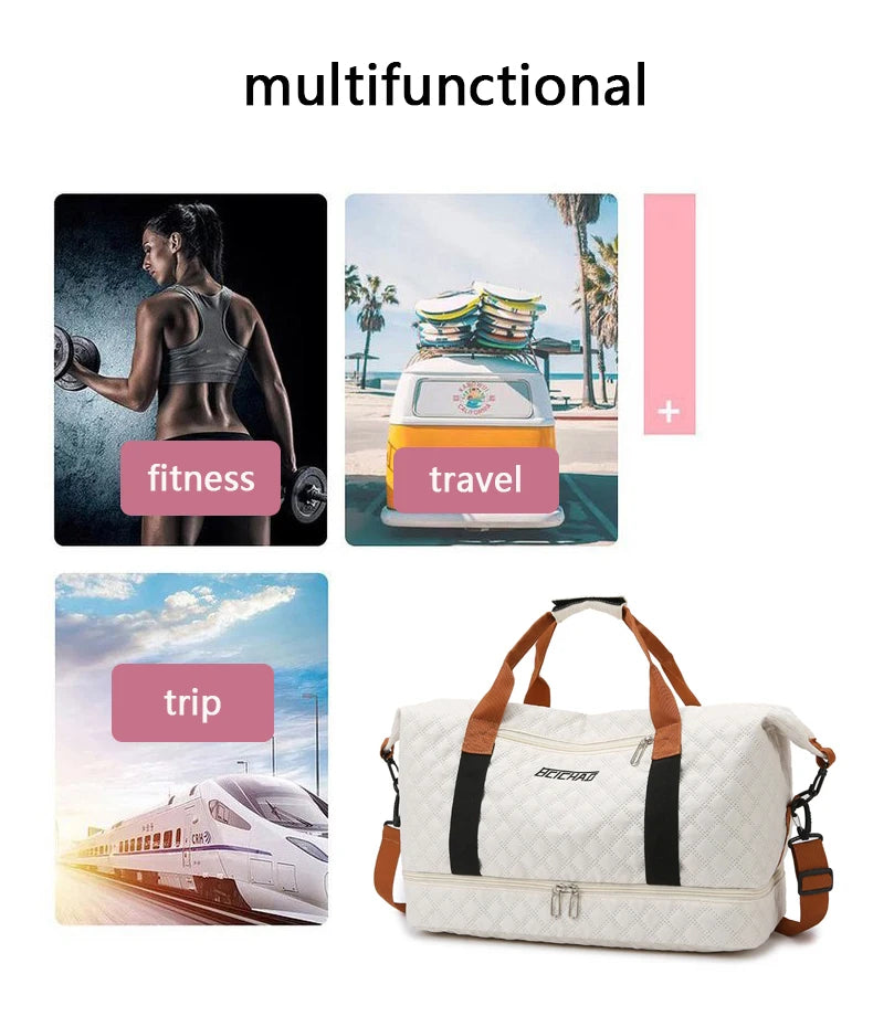 Nylon Travel Duffle Bag with Shoe Compartment, Large Capacity Argyle Pattern Casual Weekender Overnight Gym Storage Bag