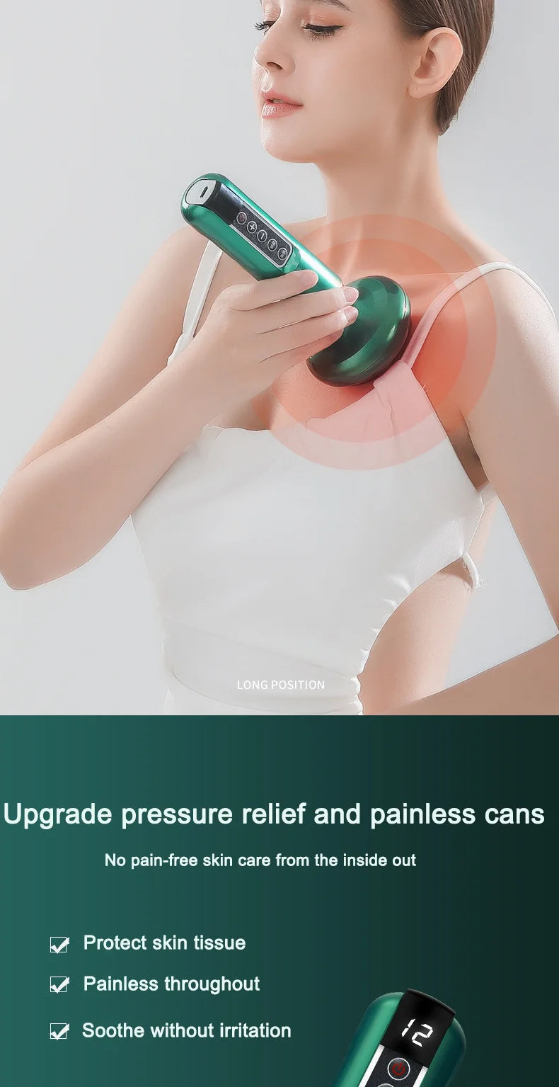 Smart vacuum cupping device electric breathing heating wireless negative pressure suction device meridian dredging massage devic