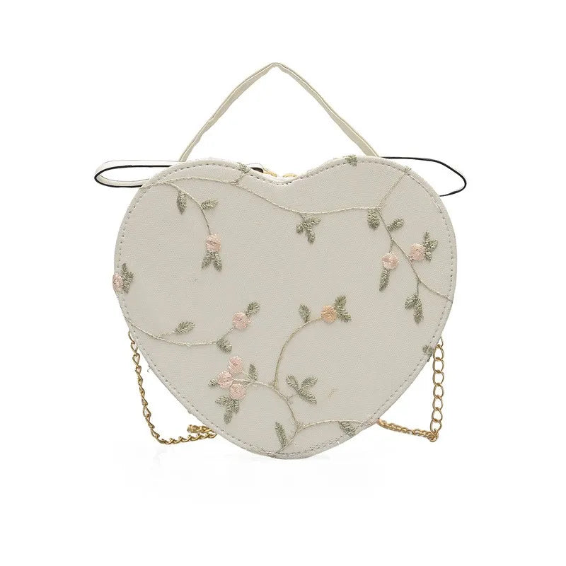 1Pcs New Fashionable Women's Bag PU Leather Shoulder Bag Women's Lace Peach Heart Creative Crossbody Bag Heart-shaped Handbags