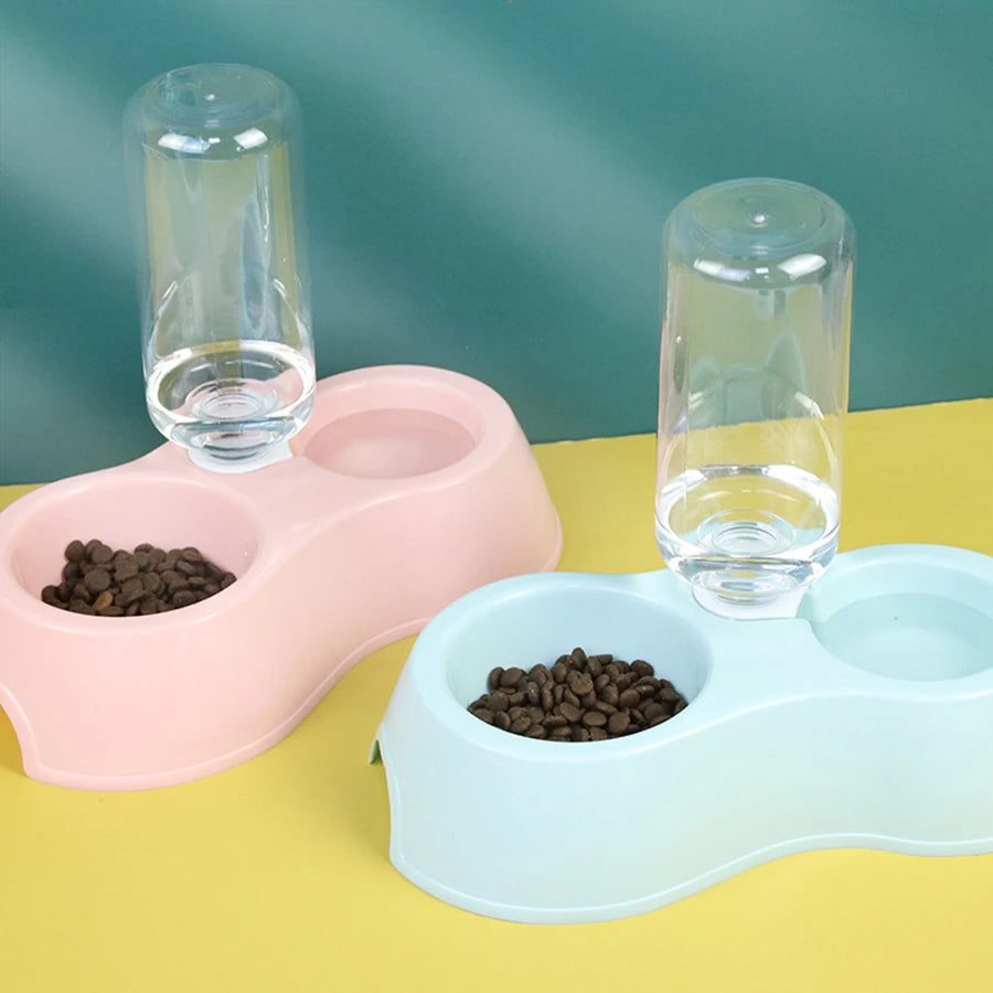 Cat Bowl, Cat Eating and Drinking Water All-In-One Pet Double Bowl, Anti-Knock Over, Automatic Water Refill Pet Bowl