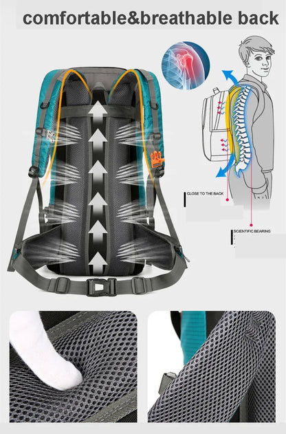 70L Nylon Camping Backpack Travel Bag With Rain Cover Outdoor Hiking Daypack Mountaineering Backpack Men Shoulder Bags Luggage