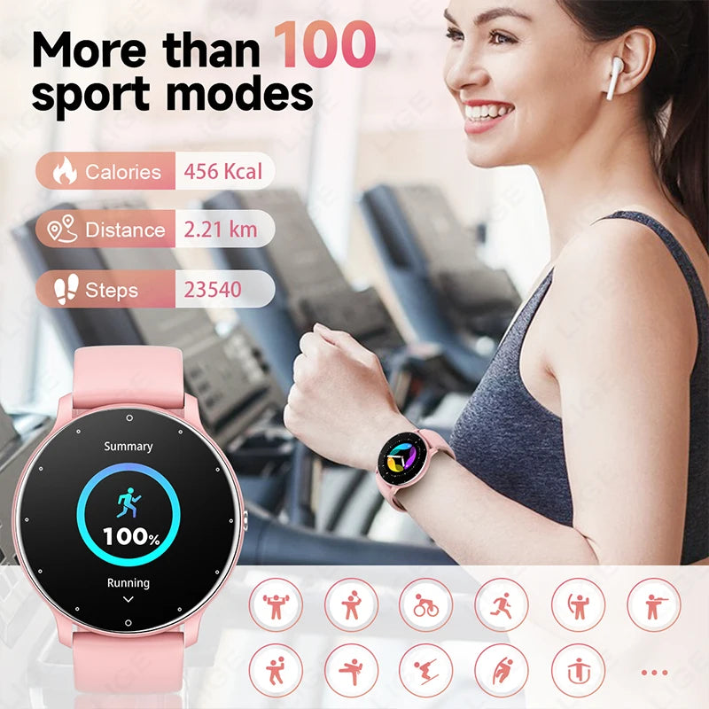 LIGE 2025 Smart watch Ladies Full touch Screen Sports Fitness watch IP67 waterproof Bluetooth For Android iOS Smart watch Female