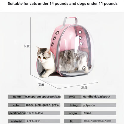 Travel Transparent Pet Cat Handbag Outdoor Portable Cat Backpack Puppy Breathable Handbag Take-Out Pet Supplies