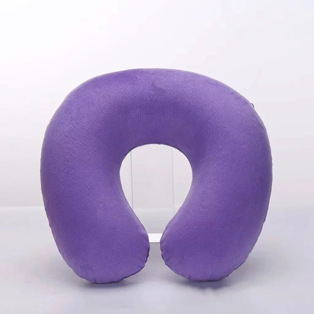 1PC U-shaped Travel Pillow Portable Lazy Inflatable Neck Cervical Support Short Plush Office Sleep Essentials