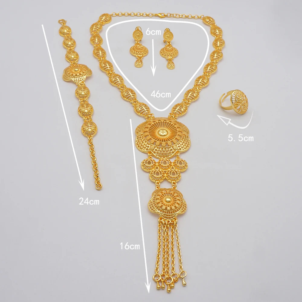 2023 Fine Jewelry Sets For Women Dubai Bridal Wedding Gifts Necklace Bracelet Earrings Ring Jewellery Set African Bead jewelry