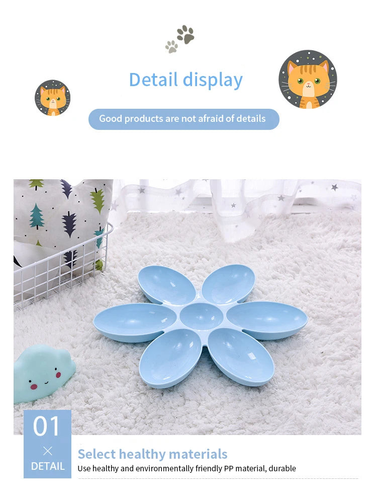 Flower Shaped Pet Bowl with 6 Connected Bowls for Small Dog and Cat, Water Dish, Puppy Feeding Bowls, Slow Down Eating Feeder