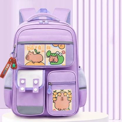 Multi-Compartment Capybara Backpack Waterproof Oxford Cloth Cartoon Animal School Bag Lightweight with Reflective Strip