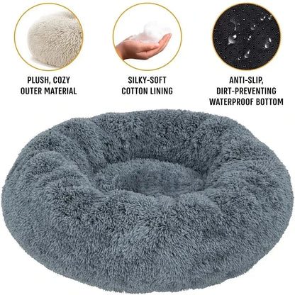 Long haired ultra soft pet cat bed plush washable calming bed donut bed comfortable sleeping artifact