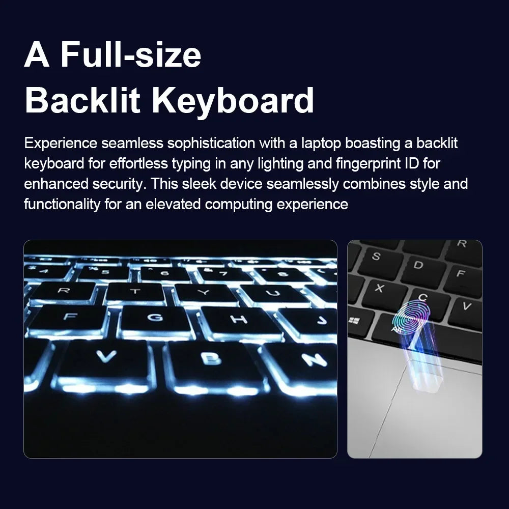 15.6" N5095 Laptop with Up to 32GB RAM  2TB Storage Windows 10/11 Pro Black Backlit English/Russian Keyboard, Portable Notebook