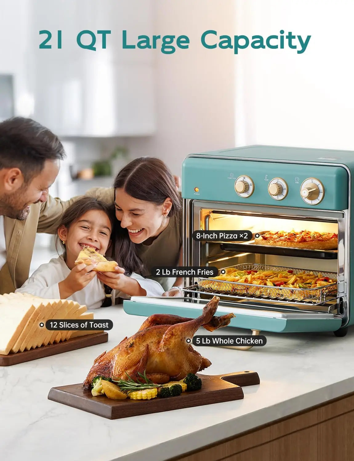 [21 QT& 6-in-1] Toaster Oven & Air Fryer, Compact Toaster Ovens Countertop with 5 Slices 1500W Rapid Heat Air Fryer Toaster Oven