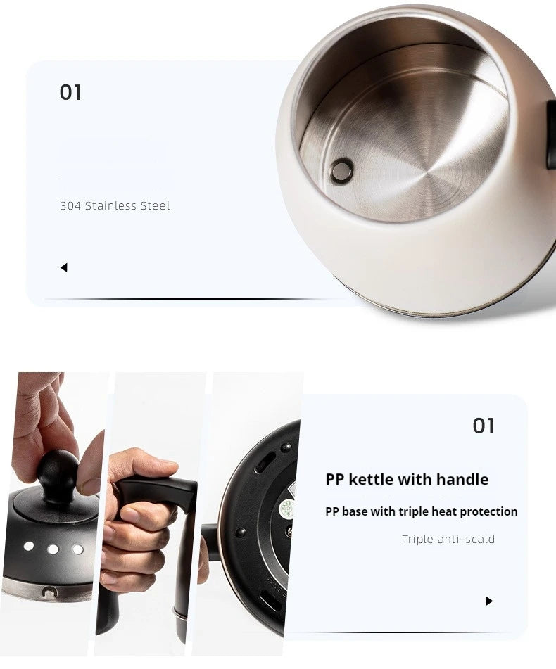 800ml Hand Brew Coffee Pot Intelligent Constant Temperature Electric Kettle Gooseneck Fine-mouth Stainless Steel Teapot Kettles