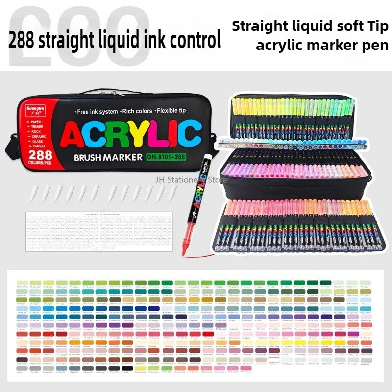 168-288 Colors Liquid Acrylic Marker Pens,Brush Soft Tip Juicy Ink Art Supplies For Students,GuangNa Stationery School Supplies