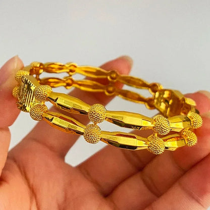 1Pcs Ethiopian Bridal Gold Color Hollow Luxury Bangles Indian Wedding Jewellery Dubai Engagement Hand Jewelry Gifts 24k New
