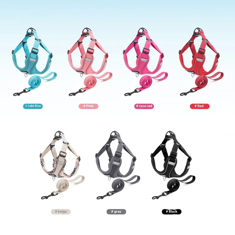 Dog Harness Leash Set Small Medium Dog Cat Chest Strap Adjustable Reflective Breathable Walking Training Vest Pet Accessories