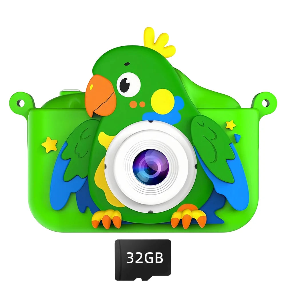 Kids Toys Camera HD 2.0 Inch Screen Cartoon Parrot Case 32GB Card Video Photo Child Birthday Festival Gifts Digital Camera Toys