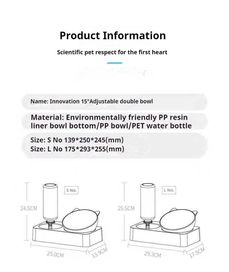 Double Dog Cat Bowls Water and Food Bowl  Tilted15 Degrees Raised Cat Bowls with Automatic Water Bottle-Pet Feeder