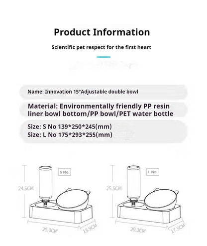 Double Dog Cat Bowls Water and Food Bowl  Tilted15 Degrees Raised Cat Bowls with Automatic Water Bottle-Pet Feeder