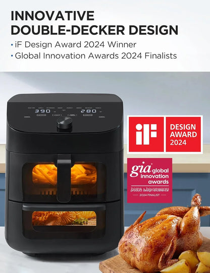 Dual Basket Air Fryer Oven 11 Quart 8 in 1 Functions, Clear Window, Smart Sync Finish, Works with Alexa, Wi-Fi Connectivity
