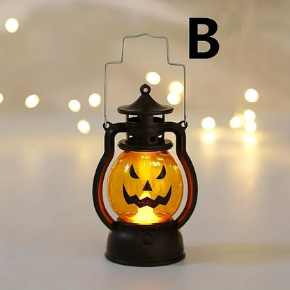 Halloween Hanging Pumpkin Lantern Light LED Ghost Lamp Candle Light Retro Small Oil Lamp Christmas Party Home Decor Horror Props