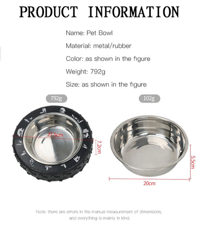 Pet Bowl Tire Shape Large Diameter Bowl Non-Slip Removable and Washable Pet Food Utensils
