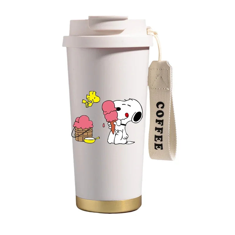 500ml Snoopys Stainless Steel Insulated Water Bottle Anime Kawaii Portable Travel Outdoor Car Tea Coffee Mug Cold Thermos Cup