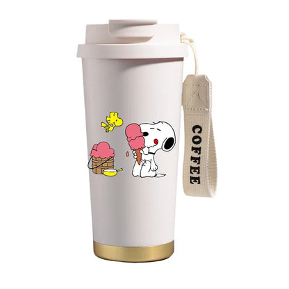 500ml Snoopys Stainless Steel Insulated Water Bottle Anime Kawaii Portable Travel Outdoor Car Tea Coffee Mug Cold Thermos Cup