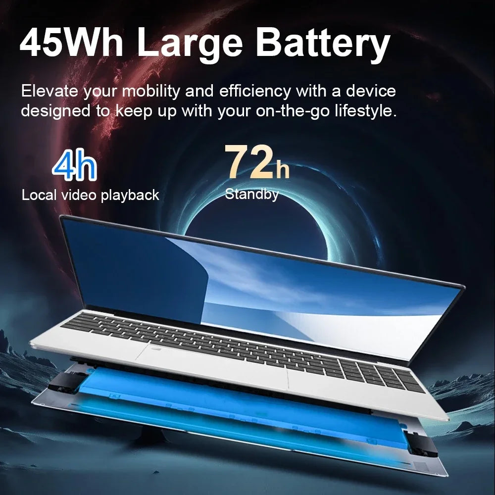15.6" N5095 Laptop with Up to 32GB RAM  2TB Storage Windows 10/11 Pro Black Backlit English/Russian Keyboard, Portable Notebook