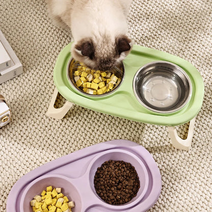 Pet Bowl Double Bowl: Elevated Foldable Design for Cats & Dogs, Anti-Spill, Large Capacity, Cat Food Bowl Dog Feeding Plate