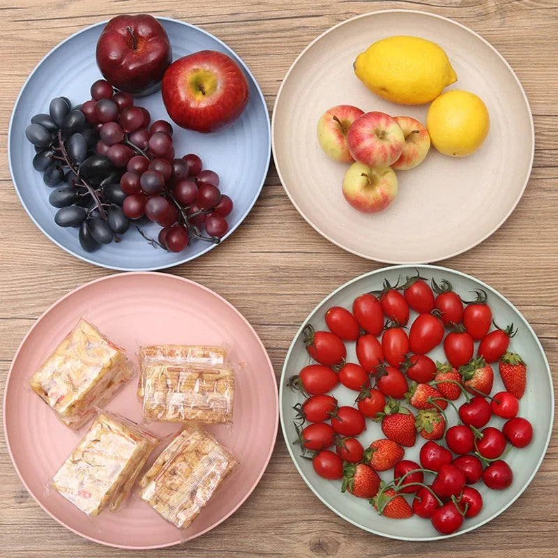 Wheat Straw Solid Color Round Plates Salad Dessert Dinner Reusable Microwave Safe Anti Fall And Shatter Plates Fruit Plate