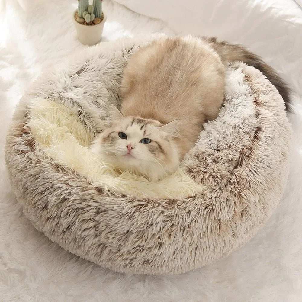 Soft Warm Long Plush Pet Bed Enclosed Round Cat Cushion Comfortable Sleep Bag Cat Nest Kennel for Small Pet Cat Nest