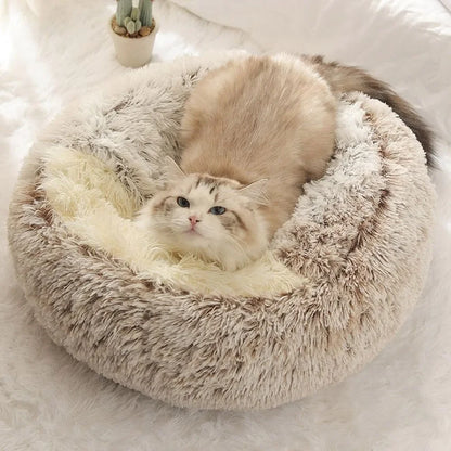 Soft Warm Long Plush Pet Bed Enclosed Round Cat Cushion Comfortable Sleep Bag Cat Nest Kennel for Small Pet Cat Nest