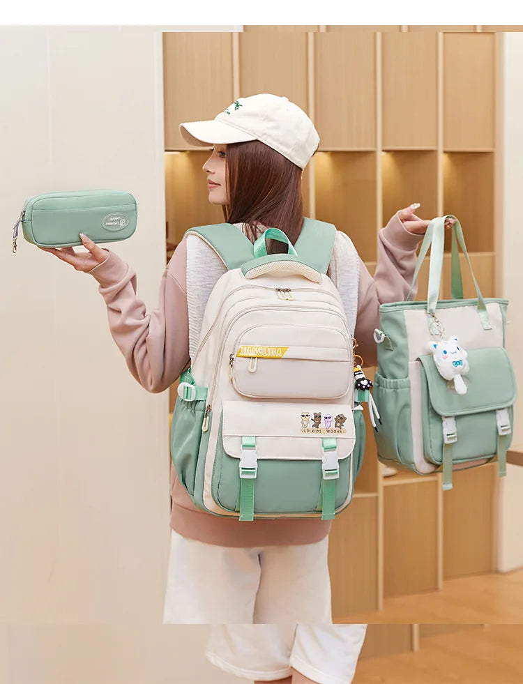 Backpack 3Pcs/Set for Girls Large Capacity Middle Schoolbag Student Schoolbag Set School Backpack Bags for Teenage Students Bag