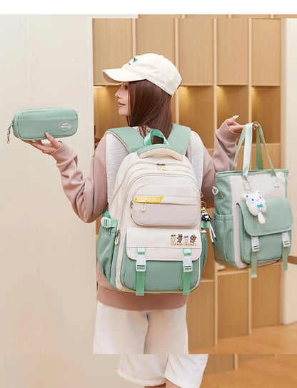 Backpack 3Pcs/Set for Girls Large Capacity Middle Schoolbag Student Schoolbag Set School Backpack Bags for Teenage Students Bag