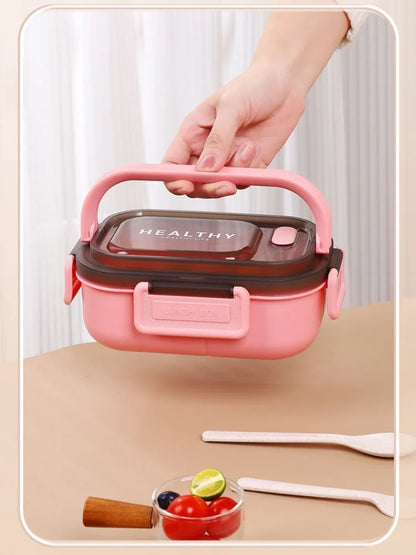 1200ML Double Layer Lunch Box Portable Compartment Salah Fruit Food Box Microwave Lunch Fork and Spoon Picnic Fresh Box