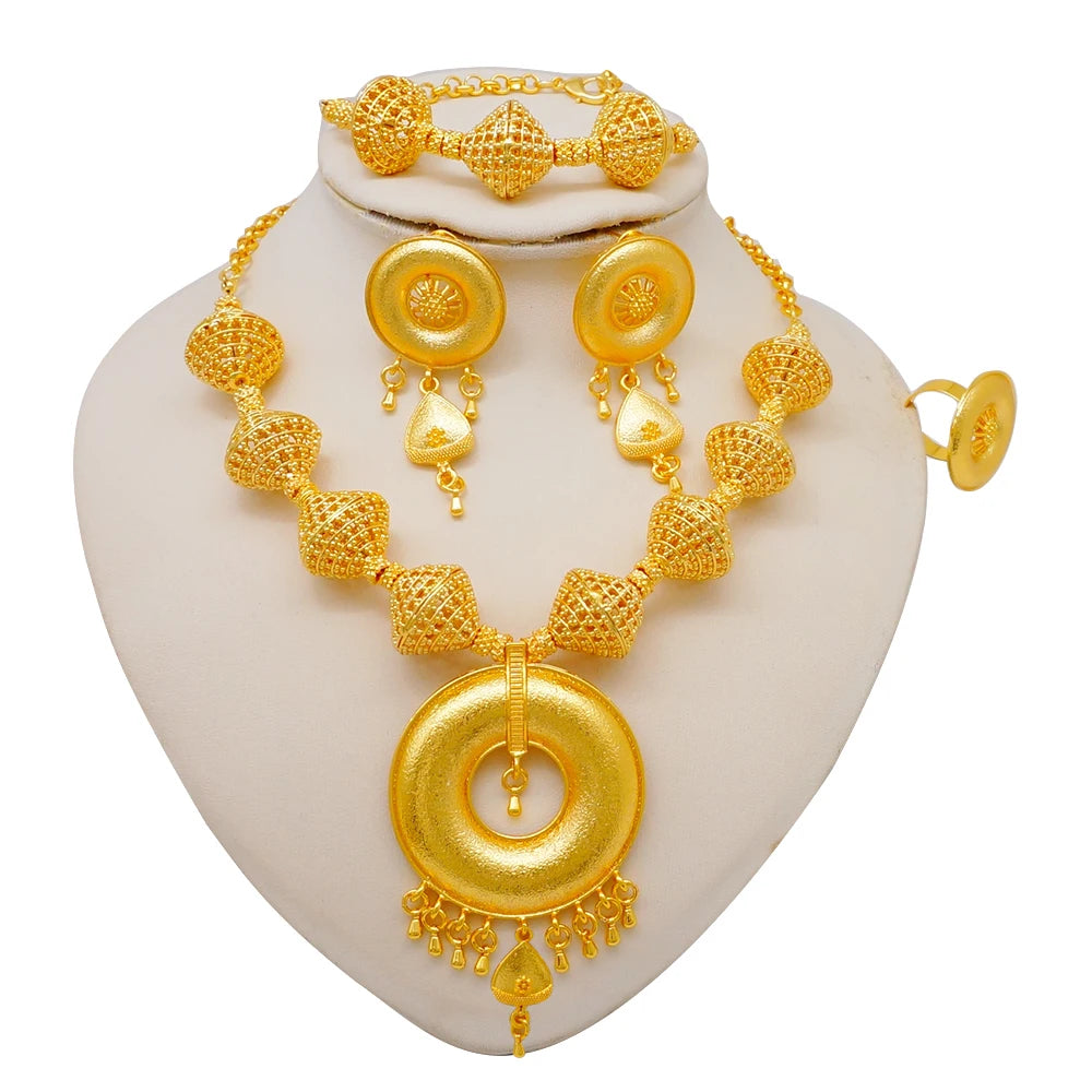 2023 Fine Jewelry Sets For Women Dubai Bridal Wedding Gifts Necklace Bracelet Earrings Ring Jewellery Set African Bead jewelry