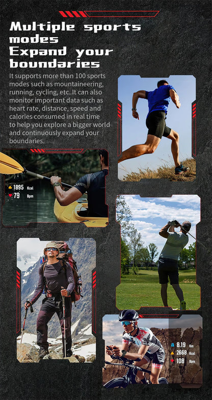 New Military Sports Smart Watch Men 100+ Sports Outdoor Fitness Compass Heart rate BT Call Waterproof Smartwatch For iOS Android