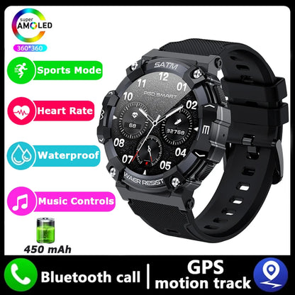New Outdoor Military Smartwatch For Men Health Monitor Bluetooth Call Voice Assistant GPS Sports Waterproof Men Smartwatch 2024