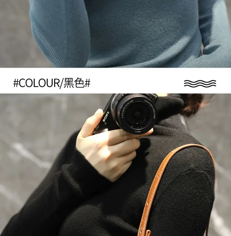 2023 New autumn/winter cashmere sweater women's turtleneck pullover ultra-thin pile neck sweater wool knit